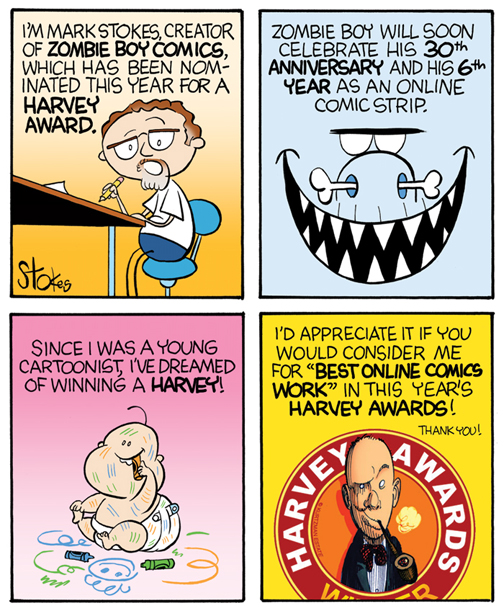 Vote Zombie Boy Comics in this year's Harvey Awards!